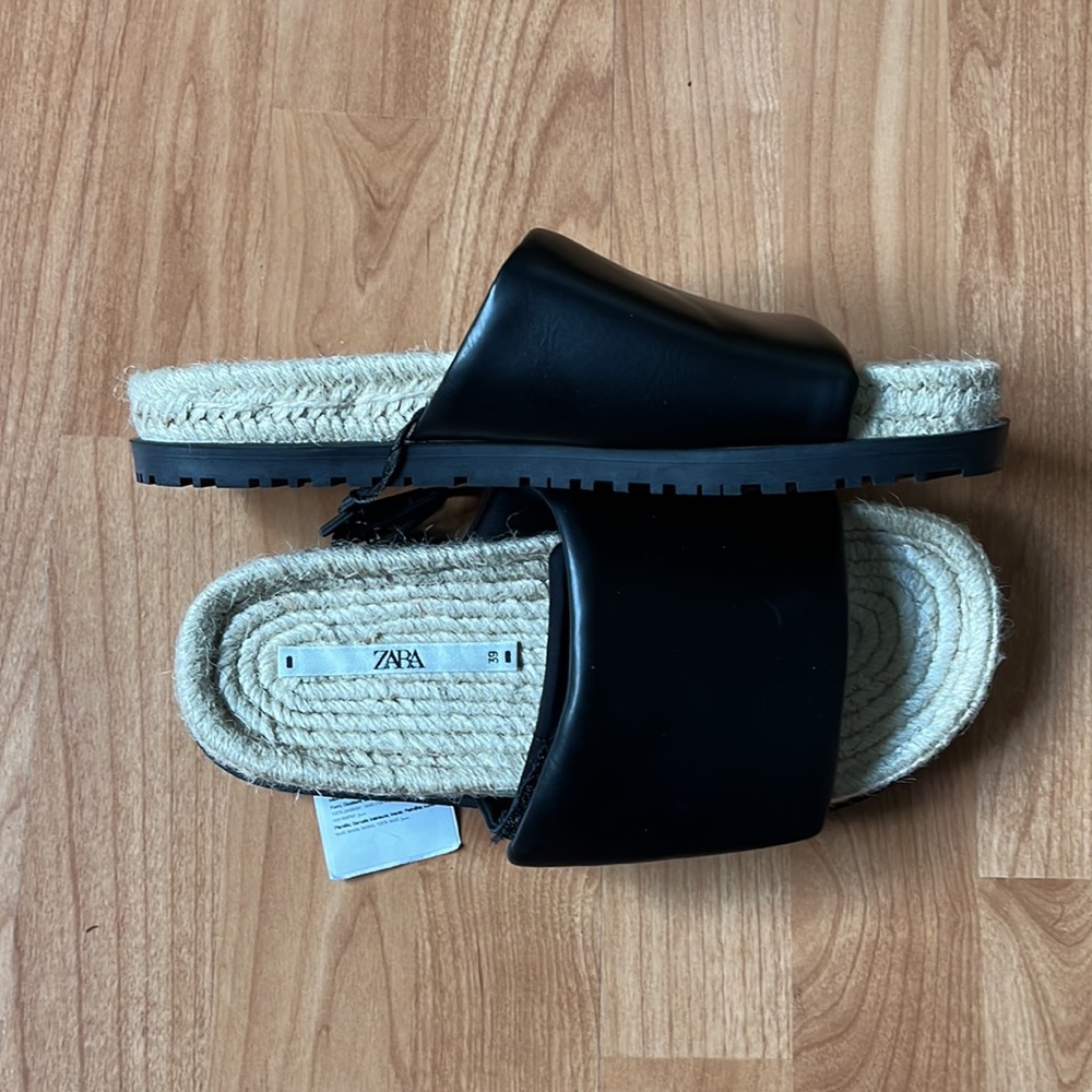 ZARA Quilted Jute Espadrille Sandals Low Heel Size 8/39